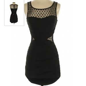 Black polkadot cut out cocktail minidress